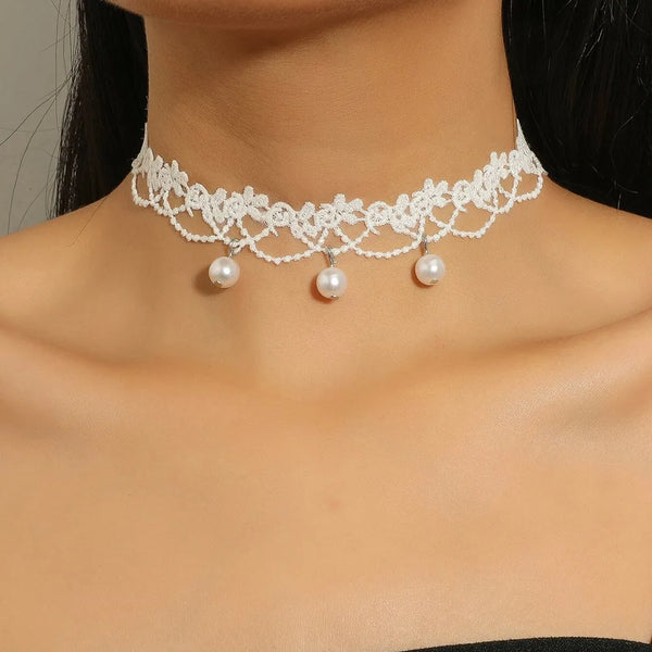 White Lace Statement Choker Necklaces Bridal