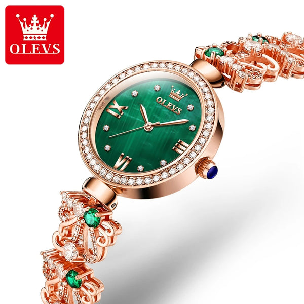 OLEVS Women's Watches Luxury Elegant Original Stainless Steel Inlaid Diamond Gemstone Watch